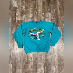 1980s Playboy After Dark Rare HTF Teal Crewneck Sweater Retro Size Large Vtg